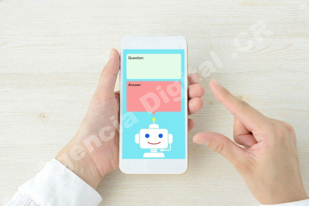 Chatbots en el servicio al cliente la digitalización de un asistente virtual interactuando con un usuario en una pantalla digital